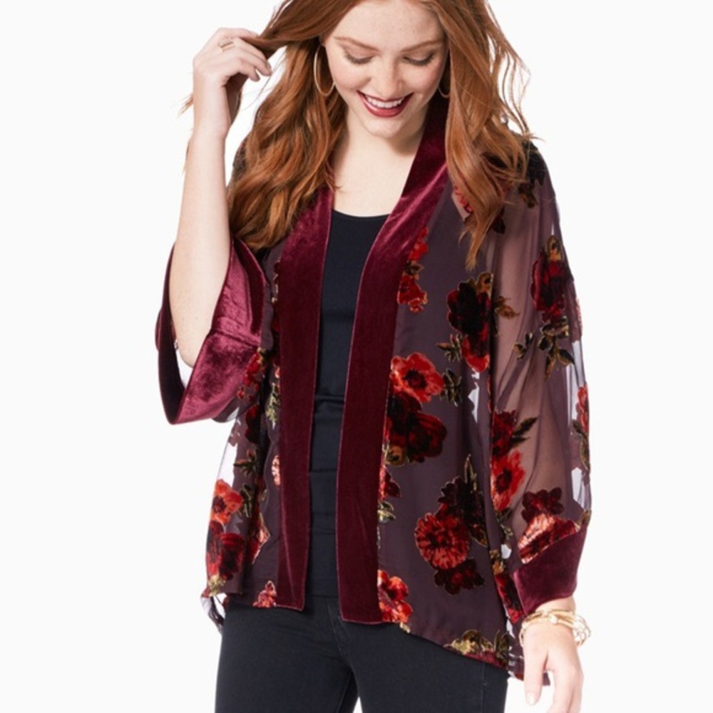 Velvet Burnout Floral Kimono Cardigan